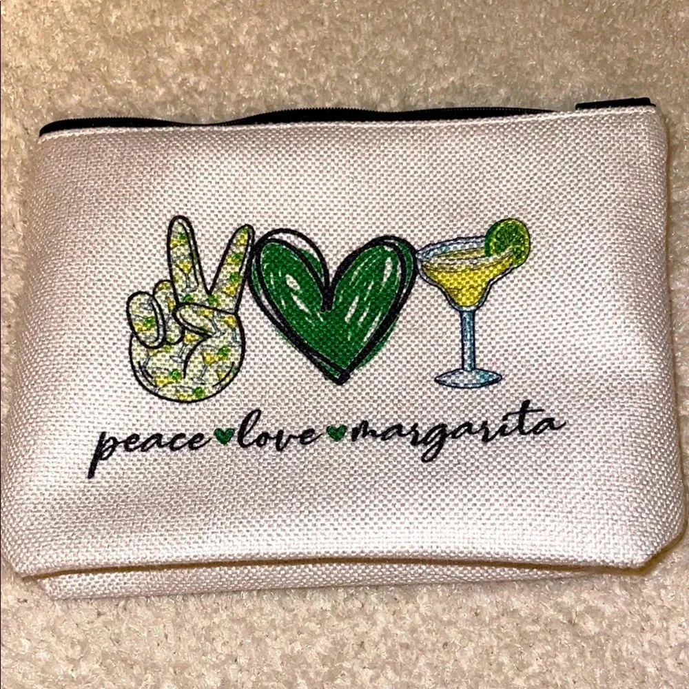 NWOT Peace Love Margaritas Canvas Pouch